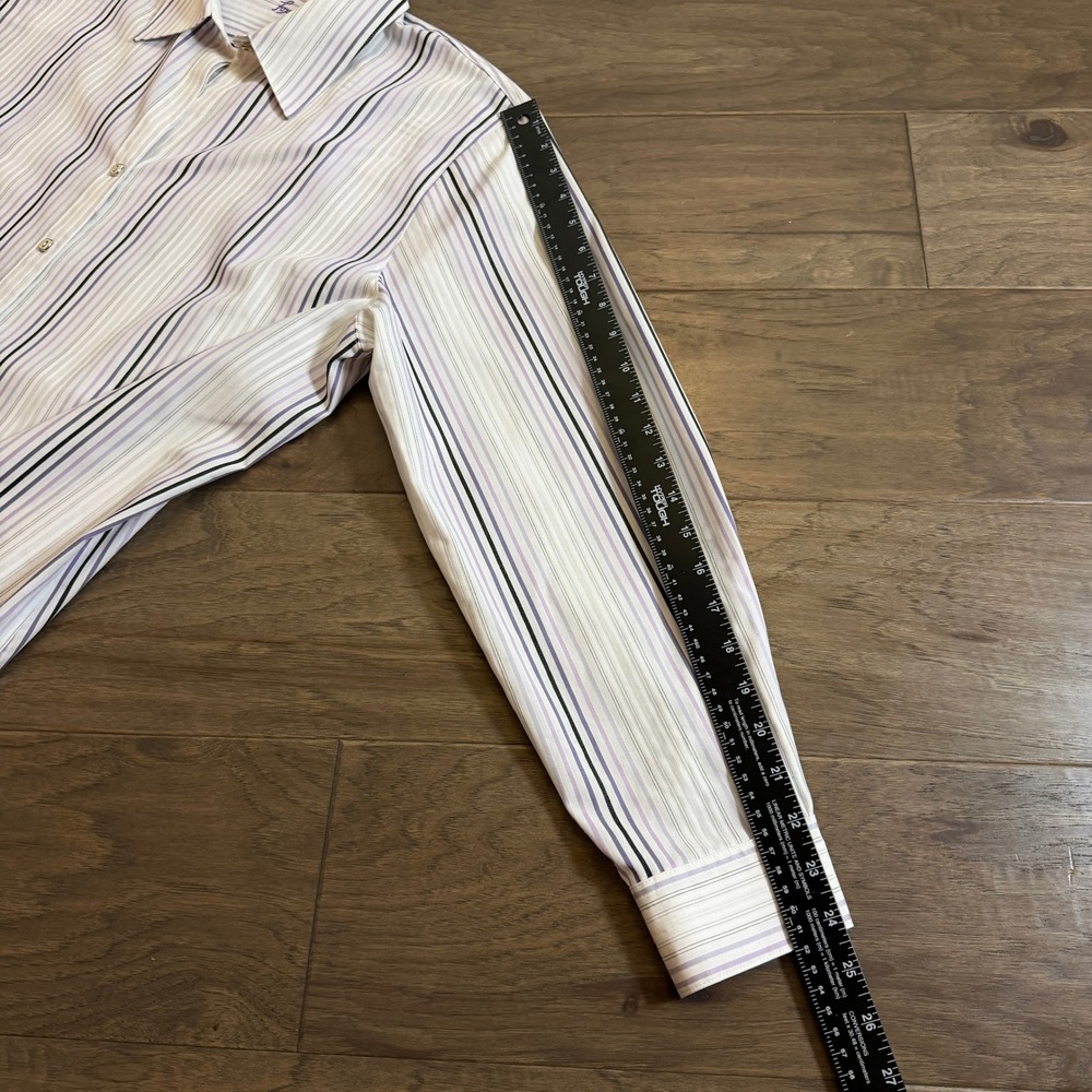 Foxcroft Wrinkle Free Classic Fit Striped Button Down Shirt Purple White W4401B - Picture 6 of 7